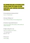 BC OWNER BUILDER AUTHORIZATION &NewLine;ACTUAL EXAM TEST BANK SOLVED &NewLine;QUESTIONS AND VERIFIED RESPONSES &NewLine;GRADED A&plus;