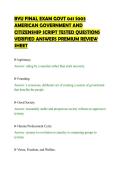 BYU FINAL EXAM GOVT 041 S003 &NewLine;AMERICAN GOVERNMENT AND &NewLine;CITIZENSHIP SCRIPT TESTED QUESTIONS &NewLine;VERIFIED ANSWERS PREMIUM REVIEW &NewLine;SHEET