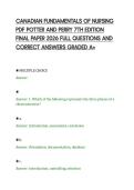 CANADIAN FUNDAMENTALS OF NURSING &NewLine;PDF POTTER AND PERRY 7TH EDITION &NewLine;FINAL PAPER 2026 FULL QUESTIONS AND &NewLine;CORRECT ANSWERS GRADED A&plus; 