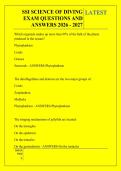 SSI SCIENCE OF DIVING &NewLine;EXAM QUESTIONS AND &NewLine;ANSWERS 2026 - 2027