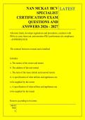 NAN MCKAY HCV &NewLine;SPECIALIST &NewLine;CERTIFICATION EXAM &NewLine;QUESTIONS AND &NewLine;ANSWERS 2026 - 2027