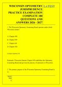 WISCONSIN OPTOMETRY &NewLine;JURISPRUDENCE &NewLine;PRACTICE EXAMINATION &NewLine;COMPLETE 100 &NewLine;QUESTIONS AND &NewLine;ANSWERS 2026 - 2027