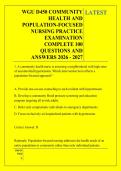 WGU D450 COMMUNITY &NewLine;HEALTH AND &NewLine;POPULATION-FOCUSED &NewLine;NURSING PRACTICE &NewLine;EXAMINATION &NewLine;COMPLETE 100 &NewLine;QUESTIONS AND &NewLine;ANSWERS 2026 - 2027