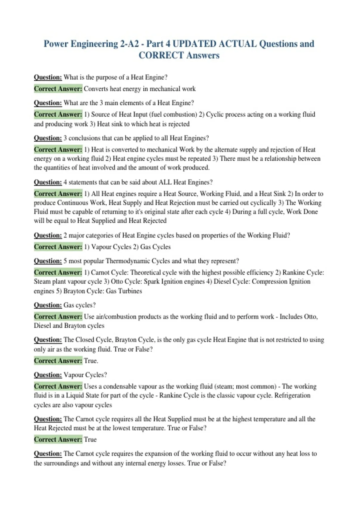 Power Engineering 2-A2 - Part 4 UPDATED ACTUAL Questions and CORRECT ...