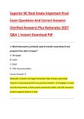 Superior NC Real Estate Important Final &NewLine;Exam Questions And Correct Answers &NewLine;&lpar;Verified Answers&rpar; Plus Rationales 2027 &NewLine;Q&A &vert; Instant Download Pdf