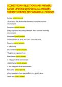 ECOLOGY EXAM QUESTIONS AND ANSWERS LATEST UPDATED 2025&sol;2026 ALL ANSWERS CORRECT VERIFIED BEST GRADED A&plus; FOR PASS