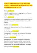 ECOLOGY FINAL EXAM QUESTIONS WITH 100&percnt; CORRECT VERIFIED ANSWERS UPDATED 2025&sol;2026 BEST GRADED A&plus; FOR SUCCESS