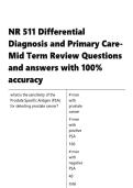 NR 511 Differential Diagnosis and Primary Care- Mid Term Review Questions and answers with 100&percnt; correct answers