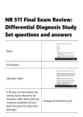 NR 511 Final Exam Review Differential Diagnosis Study Set questions and answers&period;