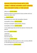 HUMAN EVOLUTION EXAMS WITH 100&percnt; CORRECT VERIFIED ANSWERS LATEST UPDATED 2025&sol;2026 BEST RATED A&plus; FOR SUCCESS