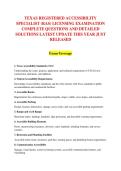 TEXAS REGISTERED ACCESSIBILITY &NewLine;SPECIALIST &lpar;RAS&rpar; LICENSING EXAMINATION &NewLine;COMPLETE QUESTIONS AND DETAILED &NewLine;SOLUTIONS LATEST UPDATE THIS YEAR JUST &NewLine;RELEASED