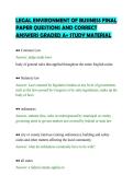LEGAL ENVIRONMENT OF BUSINESS FINAL&NewLine;PAPER QUESTIONS AND CORRECT&NewLine;ANSWERS GRADED A&plus; STUDY MATERIAL