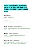 LEGAL ENVIRONMENT OF BUSINESS&NewLine;UPDATED ACTUAL QUESTIONS AND&NewLine;CORRECT ANSWERS COMPLETE STUDY&NewLine;GUIDE
