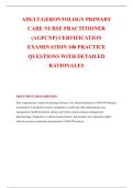 ADULT-GERONTOLOGY PRIMARY &NewLine;CARE NURSE PRACTITIONER &NewLine;&lpar;AGPCNP&rpar; CERTIFICATION &NewLine;EXAMINATION 100 PRACTICE &NewLine;QUESTIONS WITH DETAILED &NewLine;RATIONALES