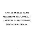 APEA 3P ACTUAL EXAM&NewLine;QUESTIONS AND CORRECT&NewLine;ANSWERS LATEST UPDATE&NewLine;2026&sol;2027 GRADED A&plus; &period;