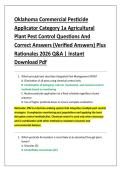 Oklahoma Commercial Pesticide &NewLine;Applicator Category 1a Agricultural &NewLine;Plant Pest Control Questions And &NewLine;Correct Answers &lpar;Verified Answers&rpar; Plus &NewLine;Rationales 2026 Q&A &vert; Instant &NewLine;Download Pdf 