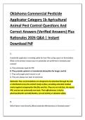 Oklahoma Commercial Pesticide &NewLine;Applicator Category 1b Agricultural &NewLine;Animal Pest Control Questions And &NewLine;Correct Answers &lpar;Verified Answers&rpar; Plus &NewLine;Rationales 2026 Q&A &vert; Instant &NewLine;Download Pdf 