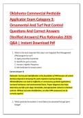 Oklahoma Commercial Pesticide &NewLine;Applicator Exam Category 3&colon; &NewLine;Ornamental And Turf Pest Control &NewLine;Questions And Correct Answers &NewLine;&lpar;Verified Answers&rpar; Plus Rationales 2026 &NewLine;Q&A &vert; Instant Download Pdf 