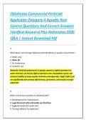 Oklahoma Commercial Pesticide &NewLine;Applicator Category 4 Aquatic Pest &NewLine;Control Questions And Correct Answers &NewLine;&lpar;Verified Answers&rpar; Plus Rationales 2026 &NewLine;Q&A &vert; Instant Download Pdf 