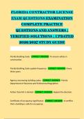 FLORIDA CONTRACTOR LICENSE &NewLine;EXAM QUESTIONS EXAMINATION &NewLine;COMPLETE PRACTICE &NewLine;QUESTIONS AND ANSWERS &vert; &NewLine;VERIFIED SOLUTIONS &vert; UPDATED &NewLine;2026&sol;2027 STUDY GUIDE &NewLine;