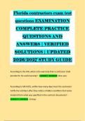Florida contractors exam test &NewLine;questions EXAMINATION &NewLine;COMPLETE PRACTICE &NewLine;QUESTIONS AND &NewLine;ANSWERS &vert; VERIFIED &NewLine;SOLUTIONS &vert; UPDATED &NewLine;2026&sol;2027 STUDY GUIDE &NewLine;