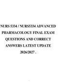 NURS 5334 &sol; NURS5334 ADVANCED&NewLine;PHARMACOLOGY FINAL EXAM&NewLine;QUESTIONS AND CORRECT&NewLine;ANSWERS LATEST UPDATE&NewLine;2026&sol;2027 &period;