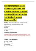 Environmental Hazards &NewLine;Practice Questions And &NewLine;Correct Answers &lpar;Verified &NewLine;Answers&rpar; Plus Rationales &NewLine;2026 Q&A &vert; Instant &NewLine;Download Pdf 