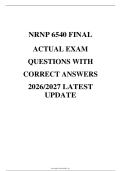 NRNP 6540 FINAL&NewLine;ACTUAL EXAM&NewLine;QUESTIONS WITH&NewLine;CORRECT ANSWERS&NewLine;2026&sol;2027 LATEST&NewLine;UPDATE