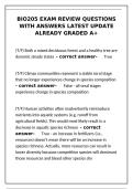 BIO205 Exam Review&colon; Latest Verified Questions & A&plus; Answers&NewLine;&NewLine;