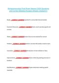 Entrepreneurship Final Exam Newest 2026 Questions &NewLine;and Correct Detailed Answers Already Graded A&plus; 
