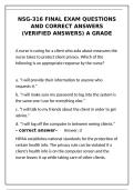NSG-316 Final Exam Questions & Verified Answers A Grade&NewLine;&NewLine;
