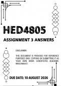 HED4805 Assignment 3 &lpar;2026&rpar; COMPLETE ANSWERS &vert;Distinction Level Solutions &vert; Due Date 10 August 2026