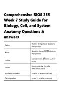 Comprehensive BIOS 255 Week 7 Study Guide for Biology&comma; Cell&comma; and System Anatomy Questions & answers