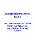 Developmental Disabilities Exam 1 &lpar;2026&ndash;2027&rpar; Questions and Verified Answers &vert; Latest Study Guide &vert; Grade A&plus;