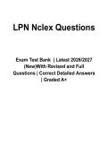 LPN NCLEX Questions Exam Test Bank &lpar;2026&ndash;2027&rpar; Questions and Verified Answers &vert; Latest NCLEX-PN Nursing Study Guide &vert; Grade A&plus;