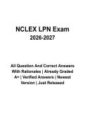 NCLEX LPN Exam &lpar;2026&ndash;2027&rpar; Questions and Verified Answers with Rationales &vert; Latest NCLEX-PN Study Guide &vert; Grade A&plus;
