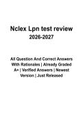 NCLEX LPN Test Review &lpar;2026&ndash;2027&rpar; Questions and Verified Answers with Rationales &vert; Latest NCLEX-PN Study Guide &vert; Grade A&plus;