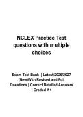 NCLEX Practice Test Questions with Multiple Choices &lpar;2026&ndash;2027&rpar; Test Bank &vert; Verified Answers with Rationales &vert; Latest Nursing Exam Prep &vert; Grade A&plus;