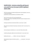 NURS 5334 - Antimicrobial Recall Questions and Correct Answers100&percnt; Updated 2025-2026 