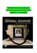 TEST BANK For Criminal Behavior&colon; A Psychological Approach 12th Edition &lpar;Bartol&rpar; Chapters 1 - 16&comma; Complete EXAM QUESTIONS WITH CORRECT ANSWERS RATED A&plus;&NewLine;