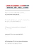 Florida 2-20 Agents License Exam Questions and Correct Answers Study Guide