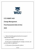 WGU C721 MGMT 4400 Change Management Final Assessment &lpar;QUESTIONS AND ANSWERS&rpar;