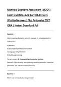 Montreal Cognitive Assessment &lpar;MOCA&rpar; &NewLine;Exam Questions And Correct Answers &NewLine;&lpar;Verified Answers&rpar; Plus Rationales 2027 &NewLine;Q&A &vert; Instant Download Pdf