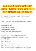 CSLB Class B General Contractors License -Buildings Exam Core Trades &lpar;Part 2&rpar; 2026 Actual Questions and Correct Answers &lpar;Latest 2026 &sol; 2027 Update&rpar; Graded A&plus; 100&percnt; Guarantee Verified by Experts