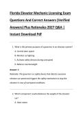Florida Elevator Mechanic Licensing Exam &NewLine;Questions And Correct Answers &lpar;Verified &NewLine;Answers&rpar; Plus Rationales 2027 Q&A &vert; &NewLine;Instant Download Pdf