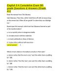 English 9 A Cumulative Exam 9th grade Questions & Answers &lpar;Grade A&plus;&rpar;&period;docx&NewLine;&NewLine;