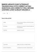 BREEZE AIRWAYS FLIGHT ATTENDANT TRAINING EXAM WITH CORRECT ACTUAL QUESTIONS AND CORRECTLY WELL DEFINED ANSWERS LATEST ALREADY GRADED A&plus;