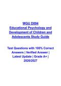 WGU D094 Educational Psychology and Development of Children and Adolescents &lpar;2026&ndash;2027&rpar; Questions and Verified Answers &vert; Latest Objective Assessment Study Guide &vert; Grade A&plus;