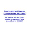 WGU D096 Fundamentals of Diverse Learners &lpar;2026&ndash;2027&rpar; Questions and Verified Answers &vert; Latest Objective Assessment Study Guide &vert; Grade A&plus;