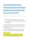 Phoenix Building Inspector Exam &NewLine;Practice Questions And Correct Answers &NewLine;&lpar;Verified Answers&rpar; Plus Rationale 2026 &NewLine;Q&A&vert; Instant Download Pdf 